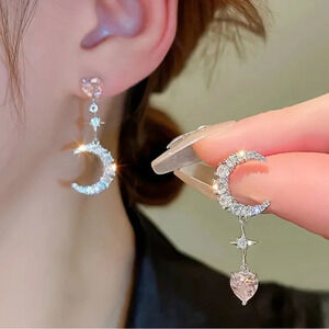 Moon and stars mismatch rhinestone earrings- new!!